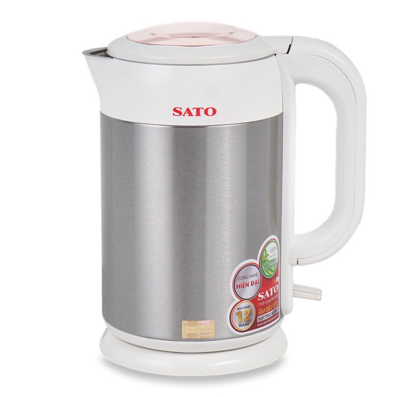 Bình đun nước siêu tốc Sato 1.8L công suất 1500W nấu nước nhanh, thân ấm 2 lớp cách nhiệt, tự động ngắt điện