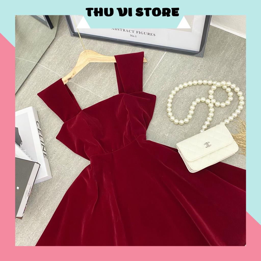 Váy Xòe Nữ, Đầm 2s Cánh Tiên Đỏ, Cổ Vuông Chất Nhung Nữ Tính, Quyến Rũ Siêu Tôn Dáng. | BigBuy360 - bigbuy360.vn