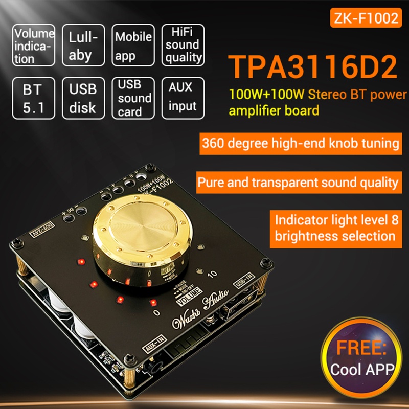 Bảng Mạch Khuếch Đại Âm Thanh Kỹ Thuật Số Không Dây BT5.0 100W + 100W