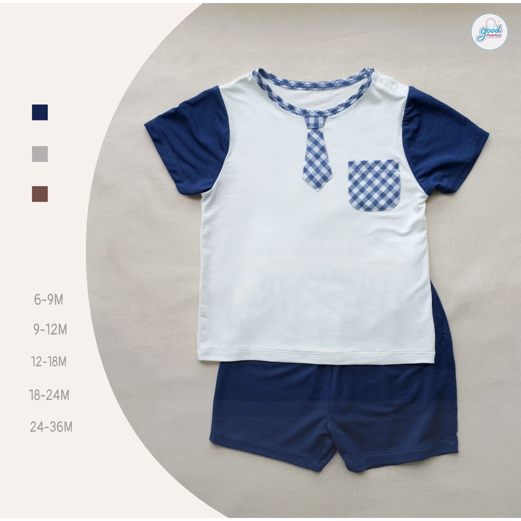 Bộ Quần Áo Cộc Tay cho bé Trai / Gái Goodmama cài vai cavat mới