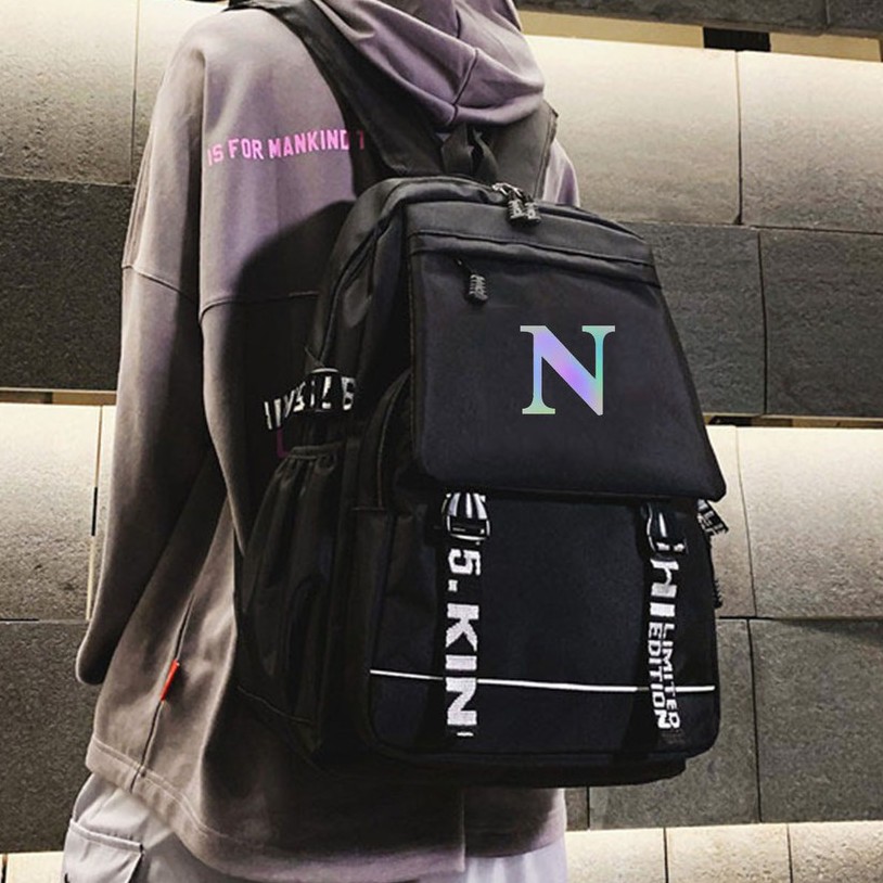 Balo Đi Học Ulzzang Thời Trang Unisex Hàn Quốc Logo Phát Sáng, Có Ngăn Chống Sốc Laptop Chống Nước Dùng Đi Chơi Du Lịch