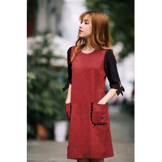 Váy dạ suông pha tay voan