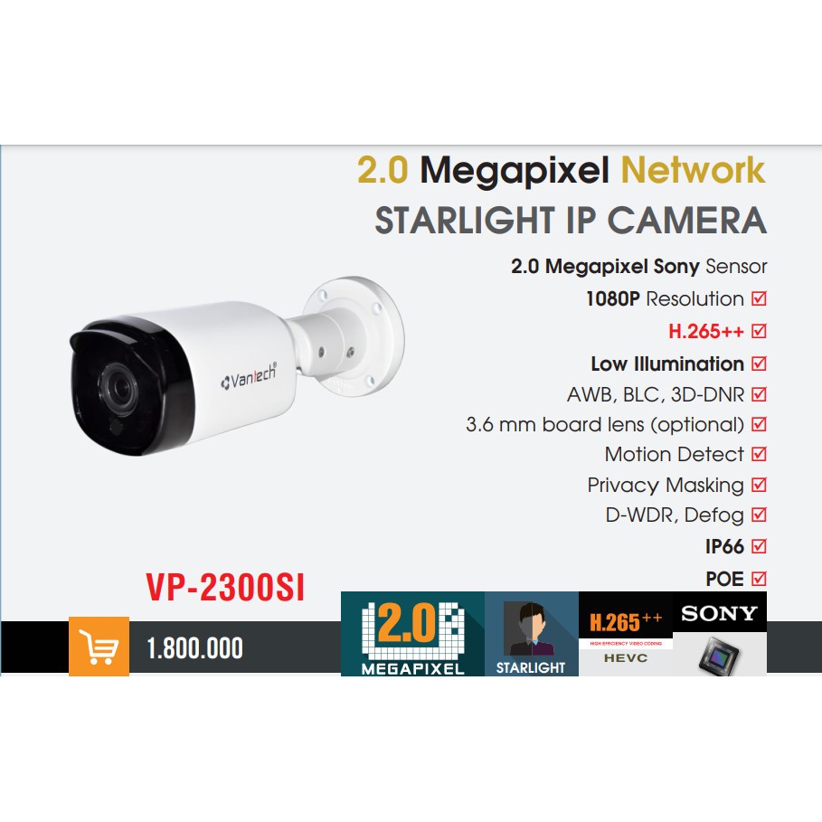 Camera IP 2.0 Megapixel VANTECH VP-2300SI