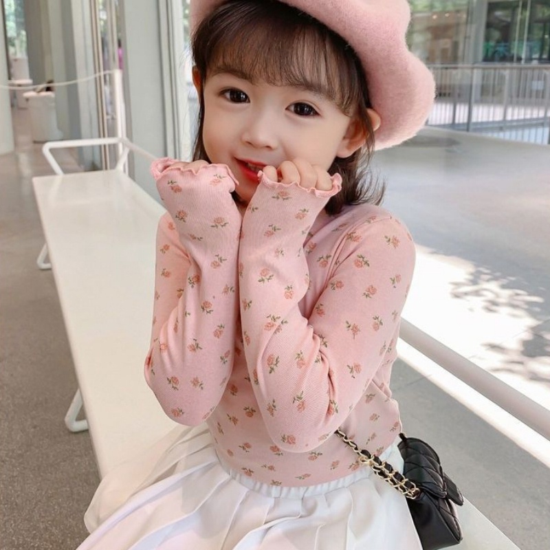 Áo thun tay dài in hoa nhiều lớp thời trang mùa thu cho bé gái