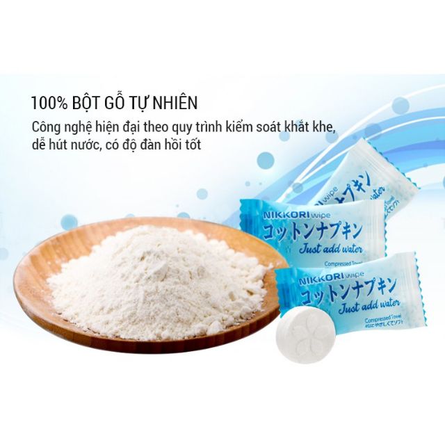 Khăn nén tiệt trùng Nikkori chất lượng Nhật Bản đa năng tiện dụng gói 50,100 viên