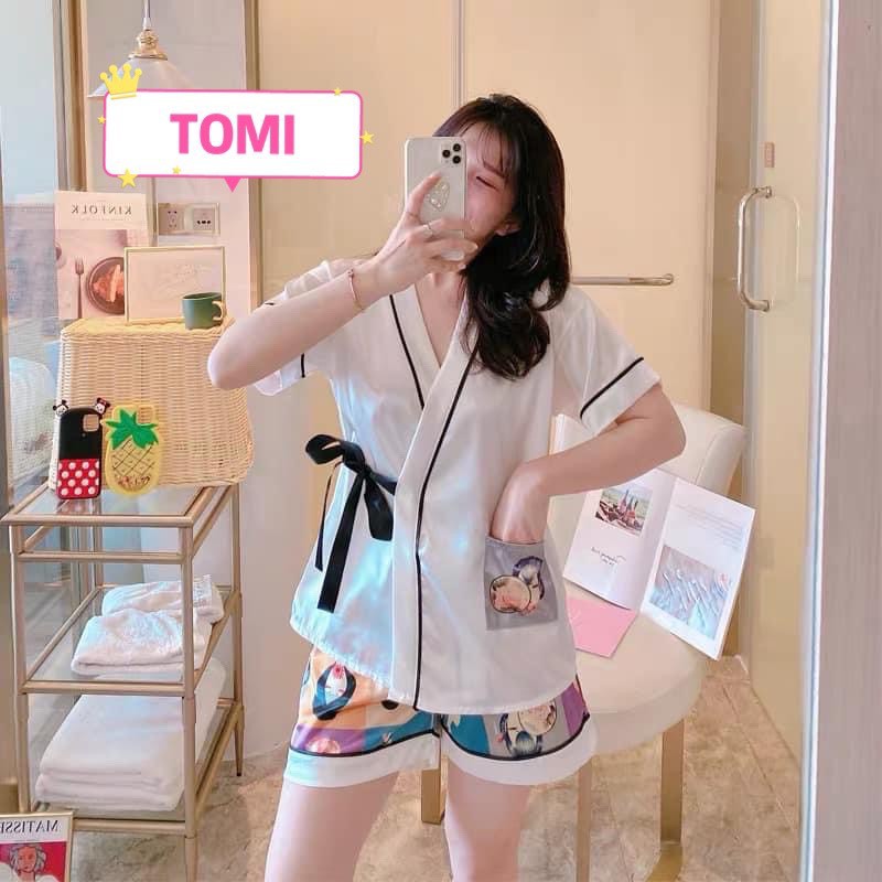 Bộ đồ ngủ nữ, bộ pyjama thắt dây ngắn tay - TOMI BOUTIQUE