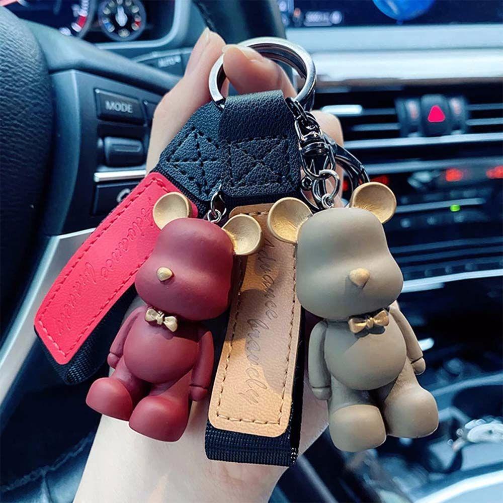 Móc Khóa Da Hình Gấu Đeo Nơ Xinh Xắn