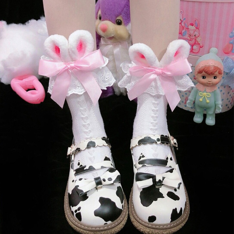 Xixi Tất Cotton Dệt Kim Đính Nơ Tai Thỏ 3D Xinh Xắn Cho Nữ