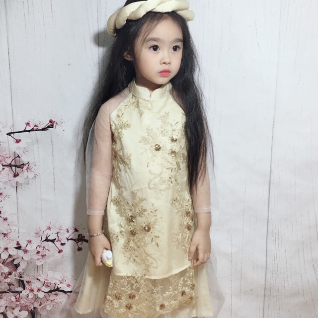 Áo dài kim sa màu vàng SALE KHO SỈ