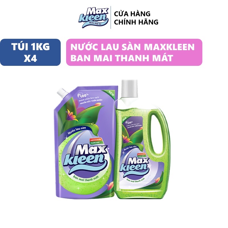 Combo Chai 1kg + Túi lau sàn 1kg MaxKleen Ban Mai Thanh Mát