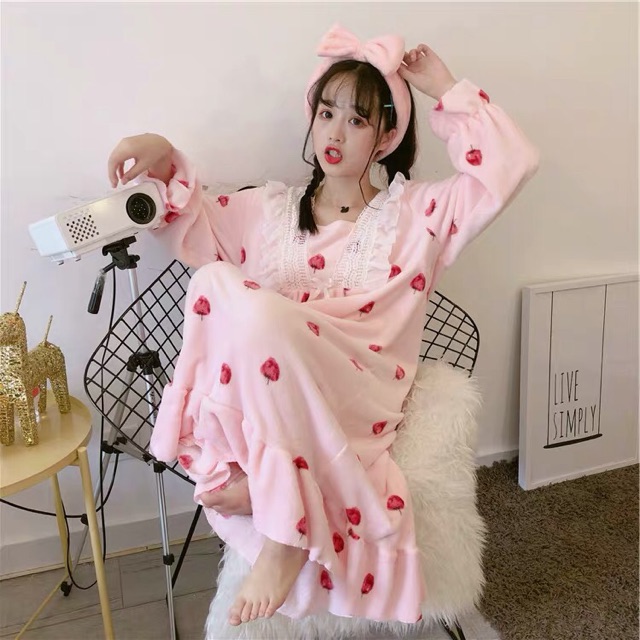 ( ( VÁY NGỦ LOLITA VẢI BÔNG HOẠ TIẾT HOA HỒNG (sẵn) | BigBuy360 - bigbuy360.vn