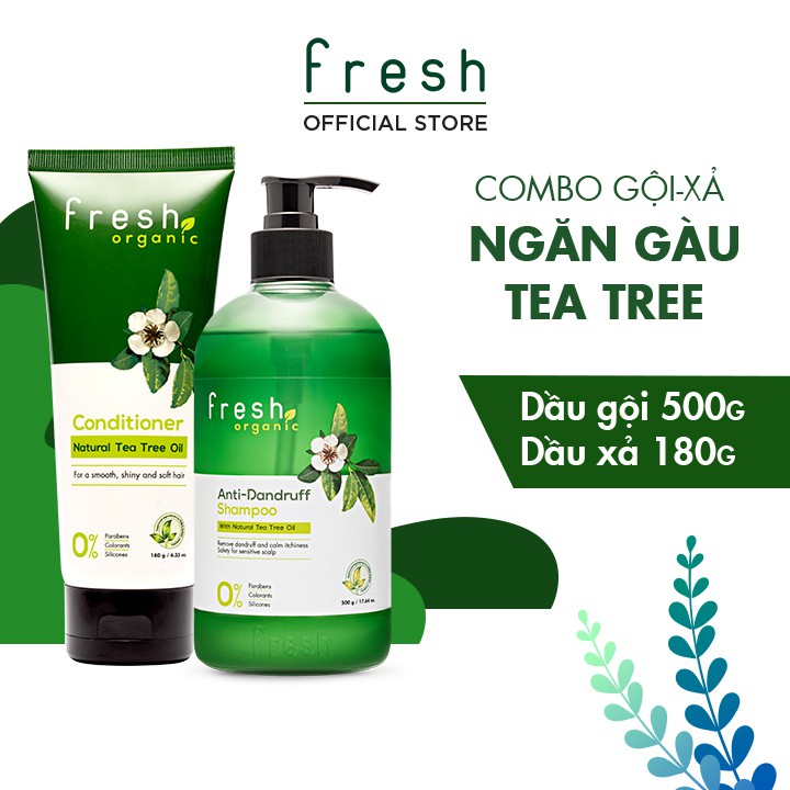 Combo Gội - Xả Fresh Organic Diệt Gàu Tea Tree 500g + 180g