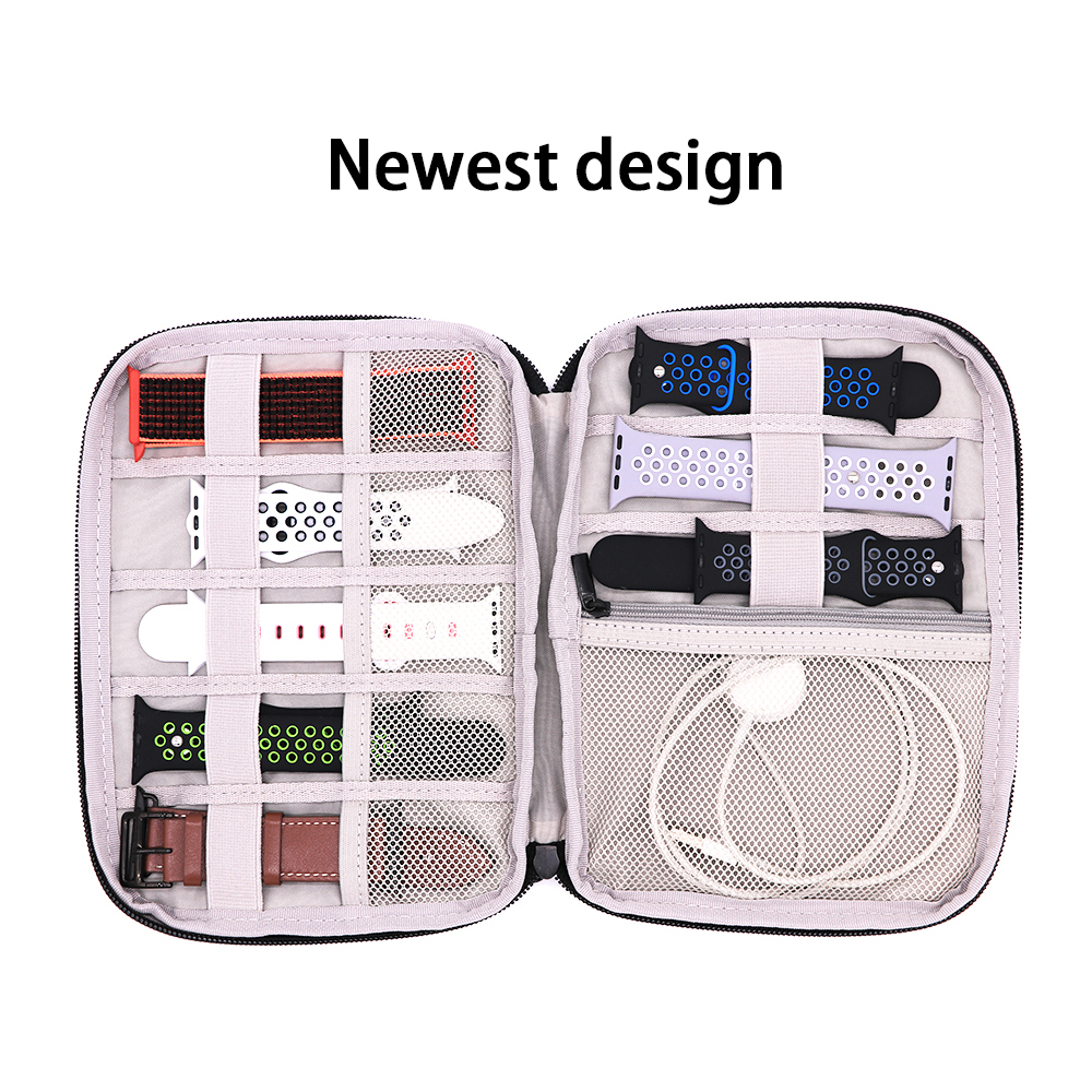 CHINK New Watch Strap Organizer Earphones Watch Storage Bag Watch Band Box Case Pouch Portable Travel USB Cable Watch Holder Black/Black/Grey