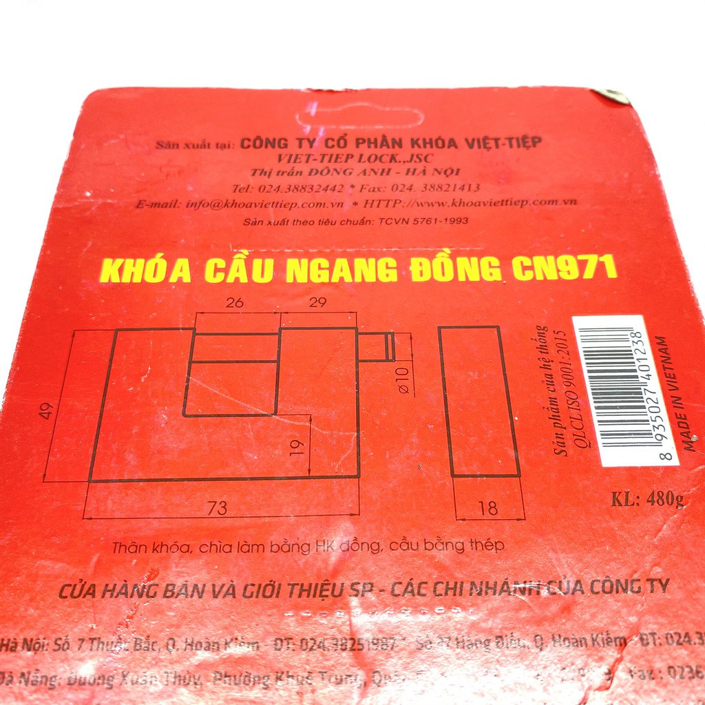 Ổ khóa Việt Tiệp cầu ngang đồng - Ổ khóa Việt Tiệp Chính Hãng