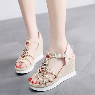 Dép nữ đế xuồng. sandal nữ đế xuồng quai cói siêu nhẹ, siêu êm 8cm.