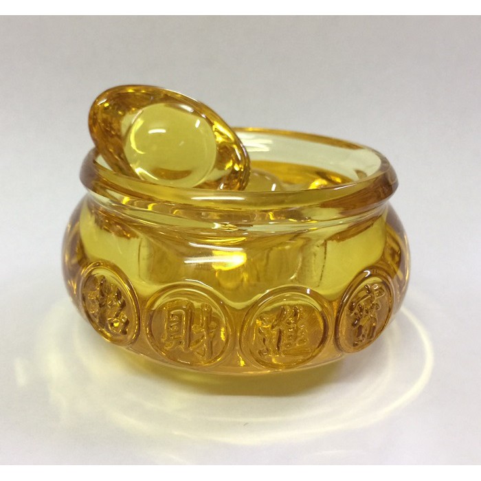 Hủ vàng bát Tụ Bảo Bồn lưu ly chiêu tài nạp lộc Thần Tài (8cm) kèm 03 thỏi kim nguyên bảo độc đáo | BigBuy360 - bigbuy360.vn