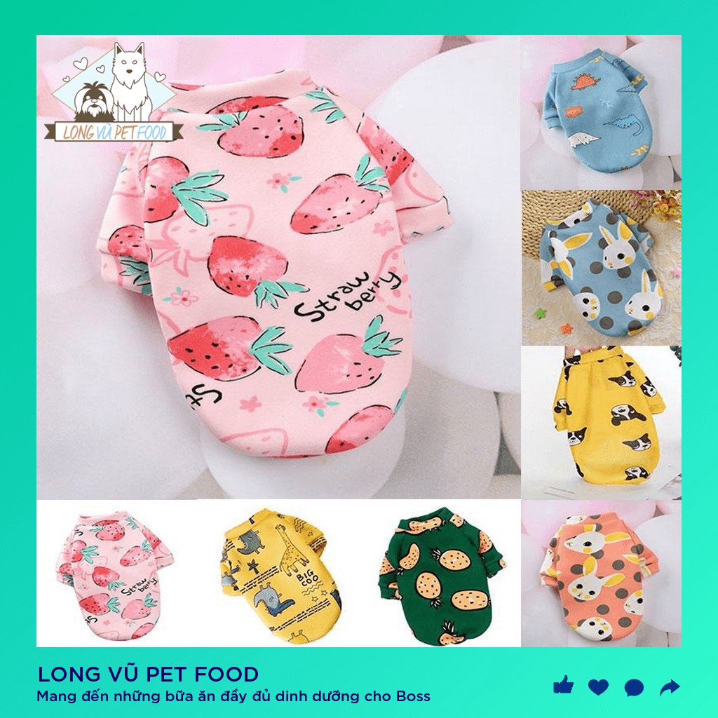 Áo cho chó mèo chất liệu nỉ có tay vải mịn lót lông họa tiết xinh xắn áo cho mèo áo thú cưng - Long Vũ Pet Food