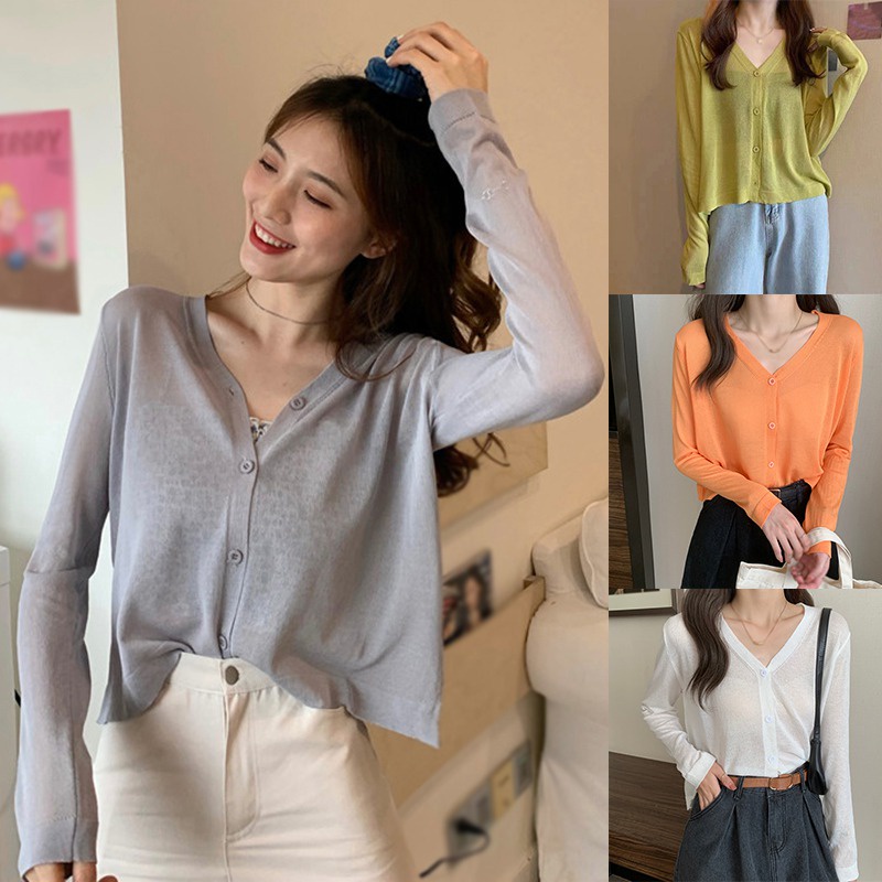 Áo khoác cardigan tay dài cổ chữ V dáng rộng thời trang cho nữ