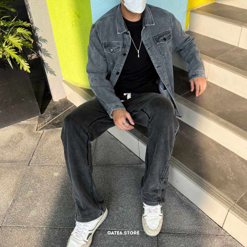 Áo Khoác bò Nam GATE6, khoác denim cổ bẻ túi nắp vải wash chính phẩm dáng regular Hàn Quốc - G0046