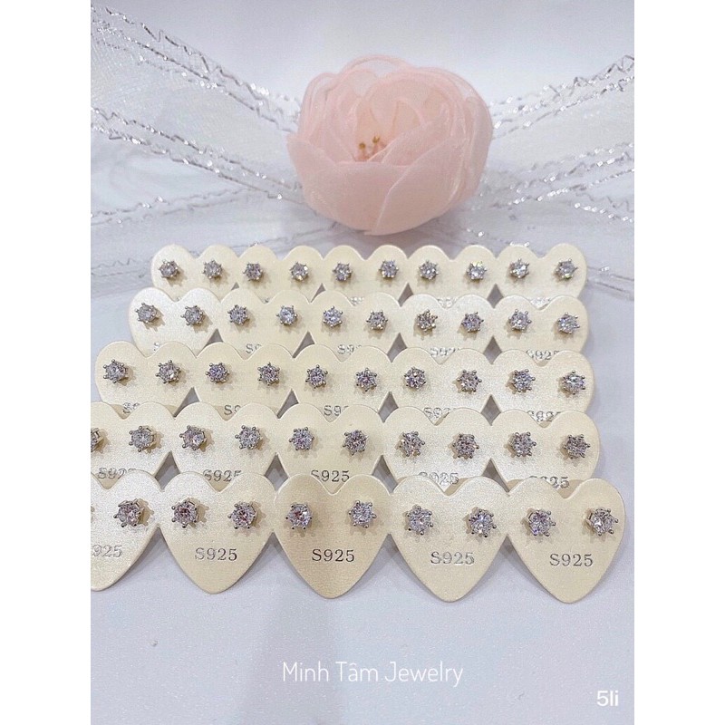Bông tai nụ bạc S925 xi bạch kim,Khuyên tai nụ 6 chấu bạc 925 cao cấp-Minh Tâm Jewelry