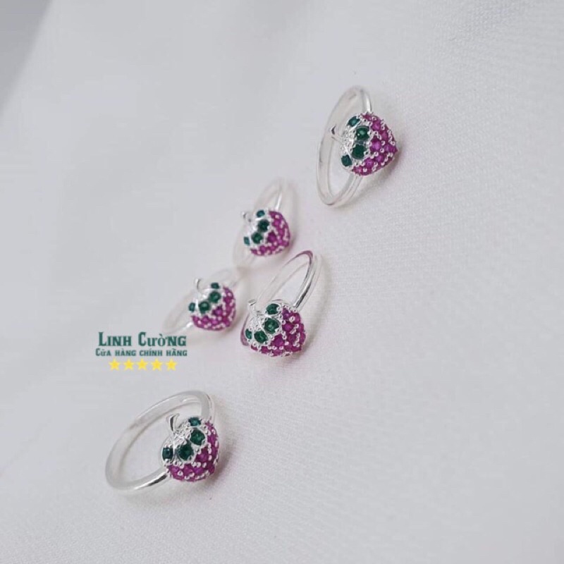 Nhẫn dâu tây cho bé gái bạc ta