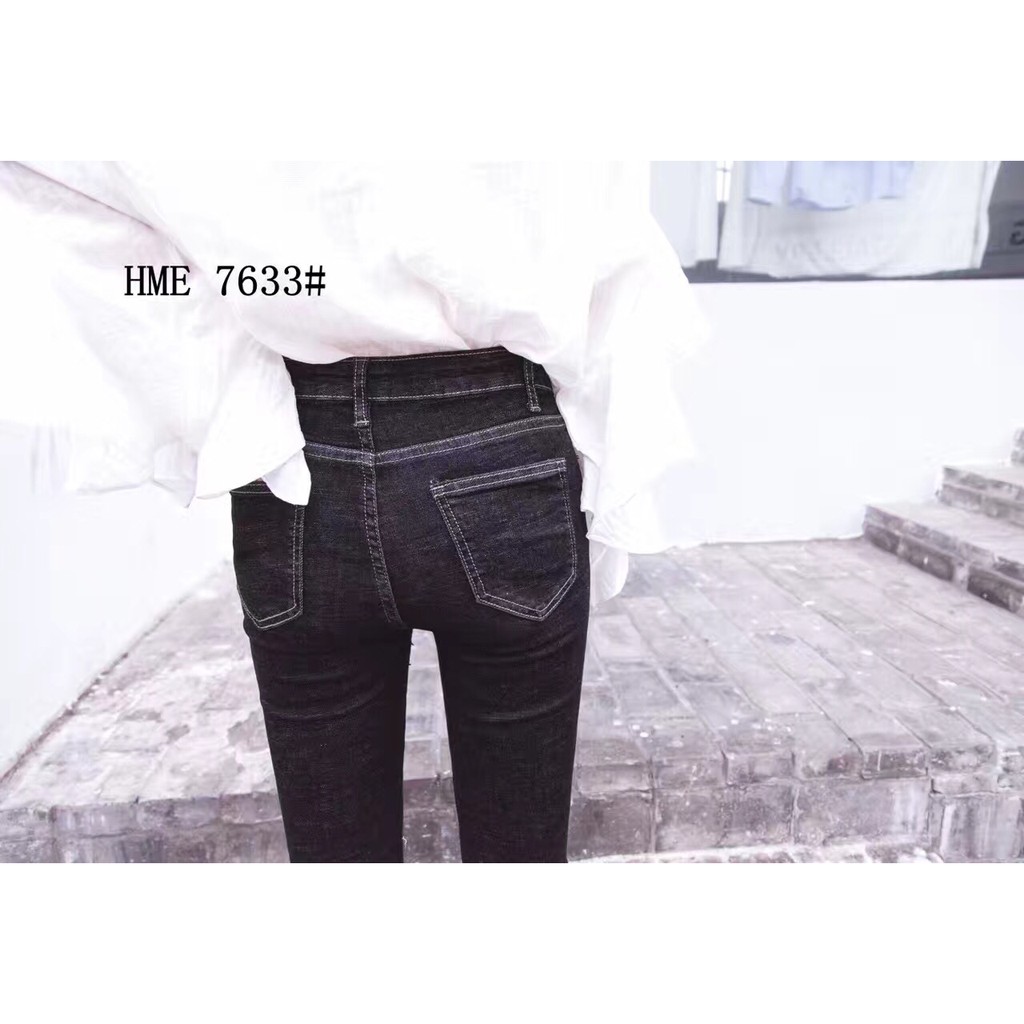 Quần Jeans Lưng cao Co dãn Mẫu 2018  Đen2 .mã 7633-2