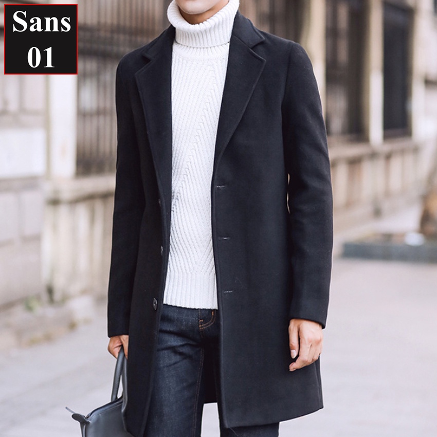 Áo măng tô nam dáng dài Sans01 khoác dạ hàn quốc blazer mangto giá rẻ đen xanh vàng bigsize 3XL 4XL 5XL trech coat men
