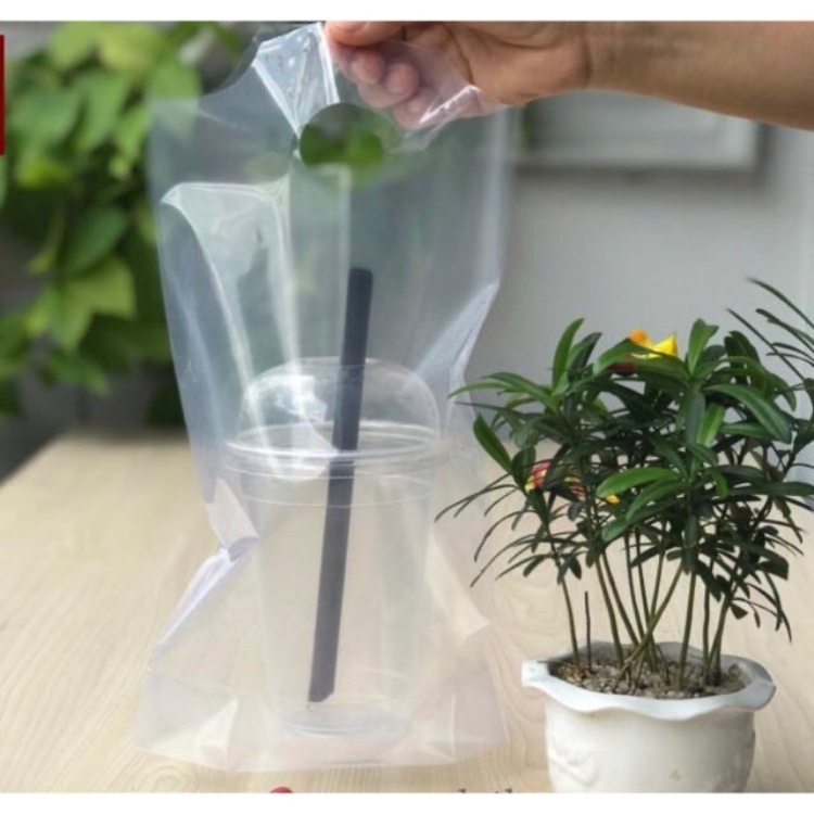 Túi  nilon có vách ngăn đựng 2 ly trà sữa và loại 1 ly trà sữa 1kg