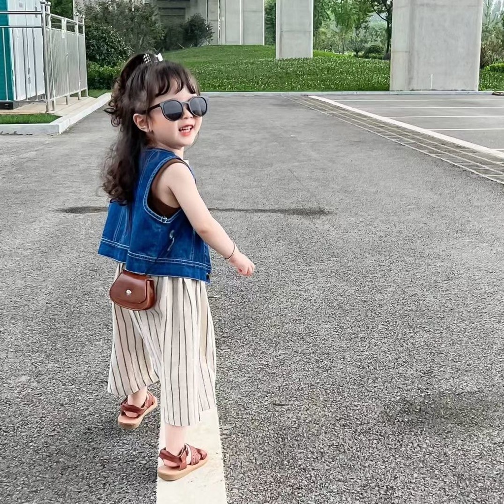 [Babycat] Hàng Có Sẵn Áo Khoác Denim Không Tay Phong Cách Hàn Quốc Nhật Bản Độc Đáo Thời Trang Dễ Phối Đồ Cho Bé Trai Và Bé Gái