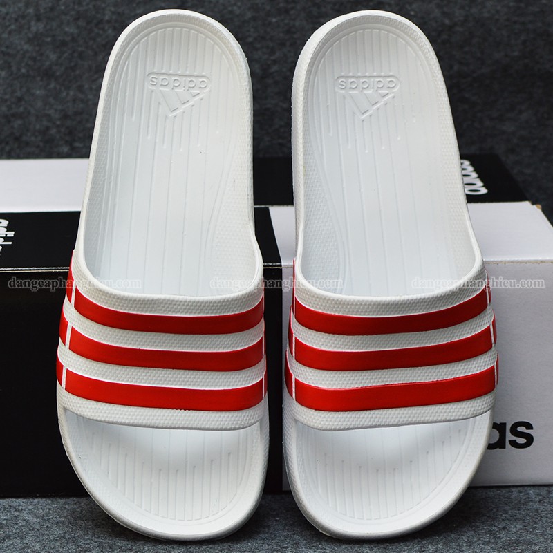 DÉP ADIDAS DURAMO CHÍNH HÃNG MÀU TRẮNG SỌC ĐỎ