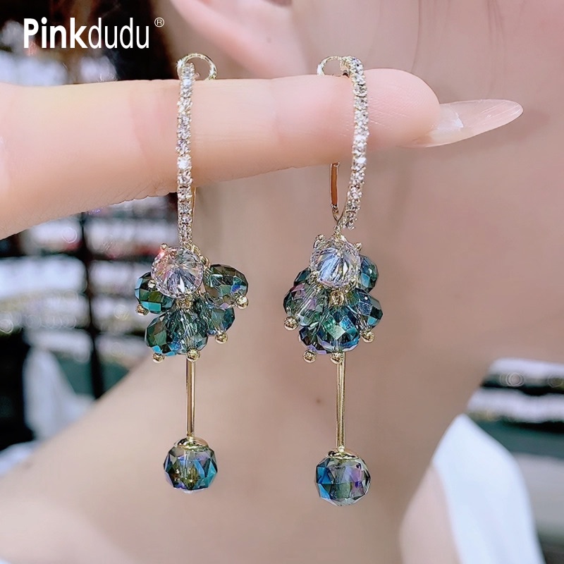 Khuyên tai Pinkdudu PD790 hợp kim hình hoa đính đá thời trang 2022