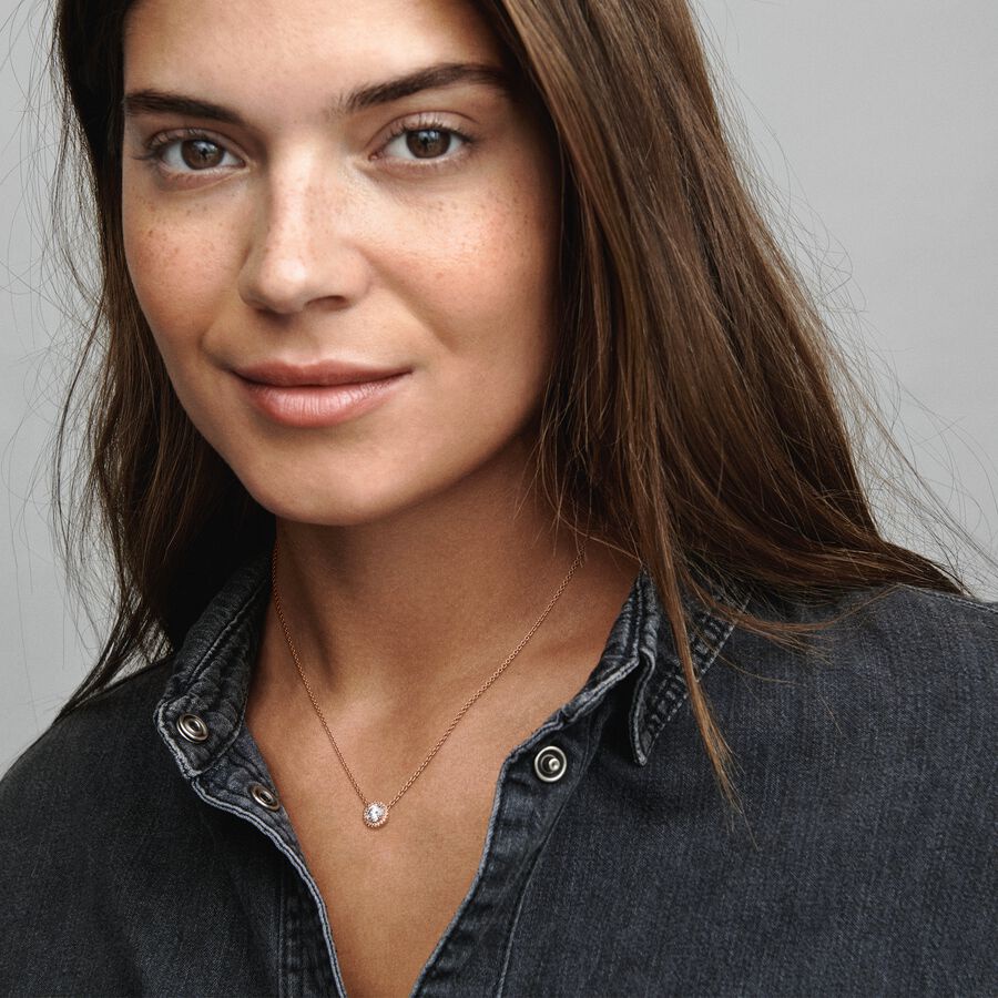 Bộ Vòng cổ + Bông Tai Mạ Bạc 925 Hình Tròn Lấp Lánh