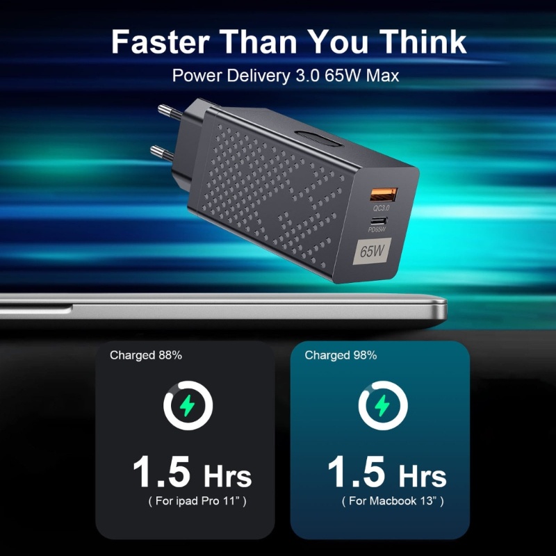 Củ Sạc Nhanh 65W GaN 3 0 Type C PD USB Cho QC 3 0 Laptop