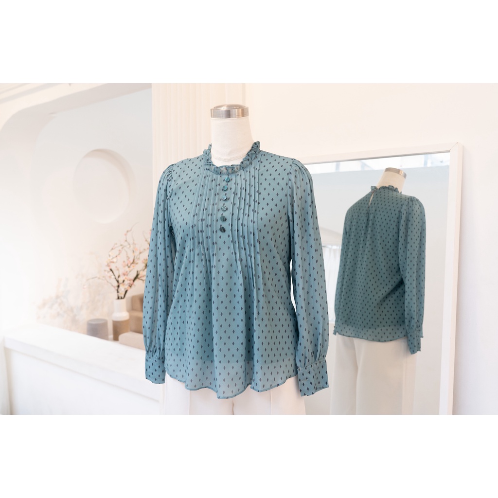 Áo trung niên nữ sơ mi voan chiffon họa tiết chấm bi sang trọng tặng mẹ, đủ size M - 3XL - MODA 029