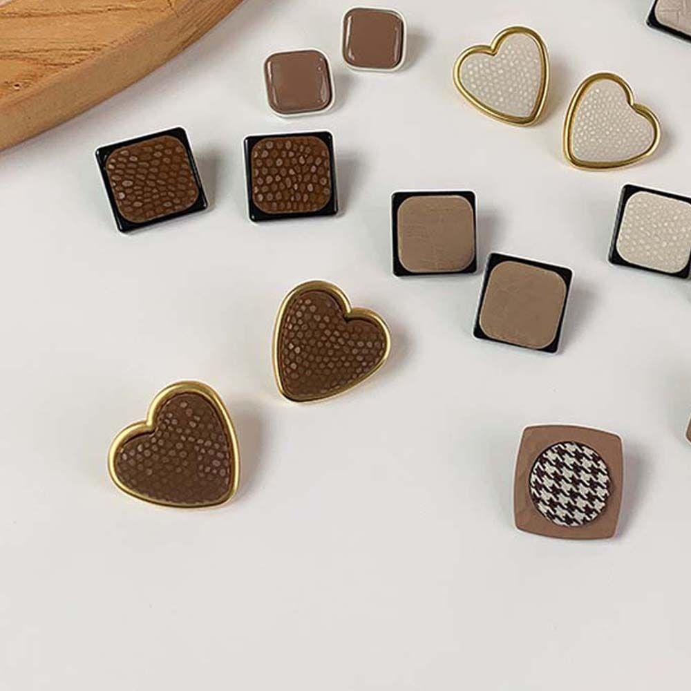 Bông Tai VANES1 Nâu Cà Phê Đen Nâu 925|Bông Tai Hình Học / Vuông / Tròn Họa Tiết Trái Tim Xinh Xắn Thời Trang Cho Nữ