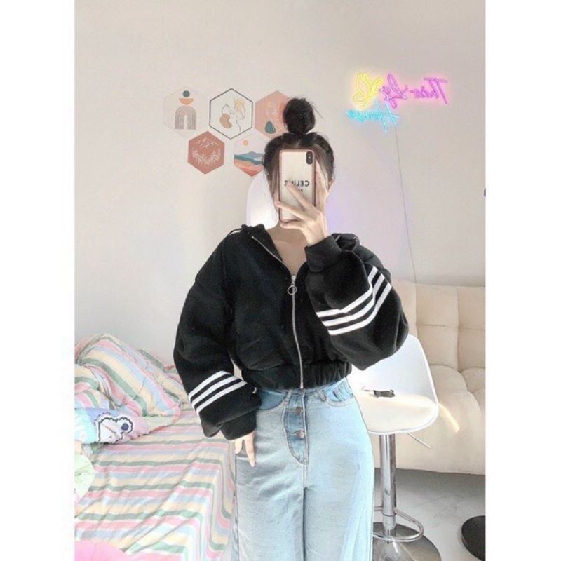 Áo Khoác Hoodie Croptop Tay Phồng Form Rộng Cánh Dơi,Form Thụng Unisex