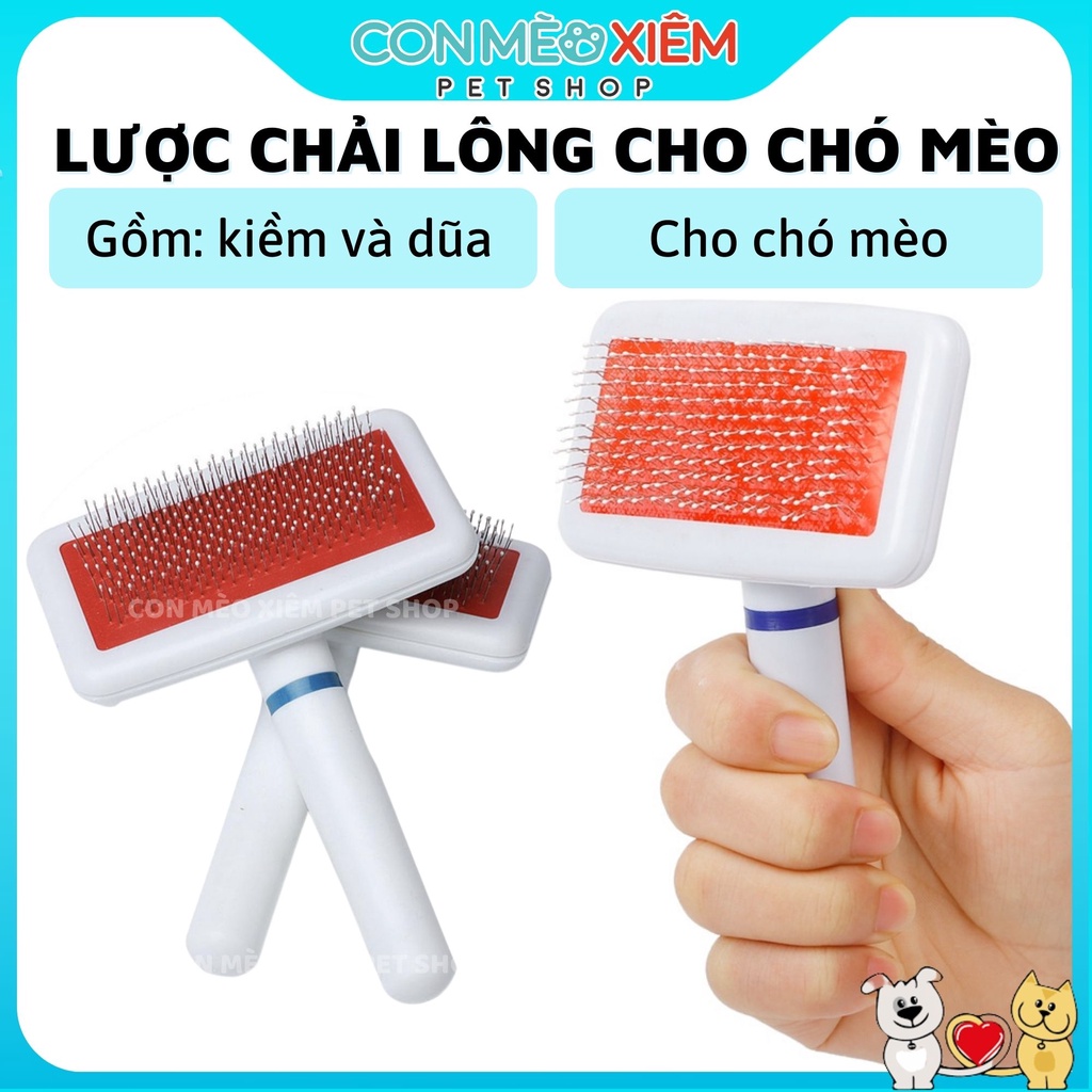 Lược cho chó mèo chải lông giảm rối nhựa trắng, làm phồng lông mượt đẹp lông Con Mèo Xiêm