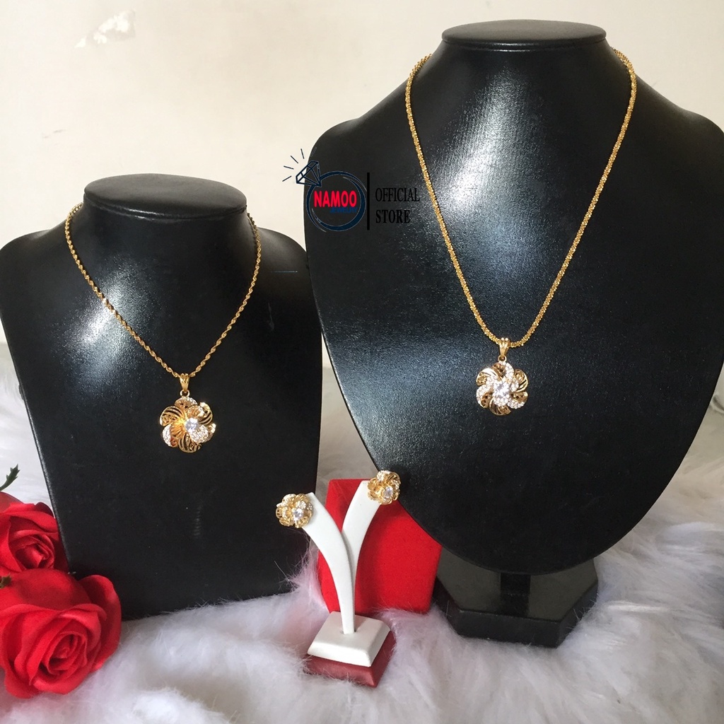 Dây CHuyền Mạ Vàng Và Bông Tai Cùng Bộ, Mặt Dây Chuyền hoa mai và bông tai hoa mai Nữ T527 V527 Namoo Jewelry