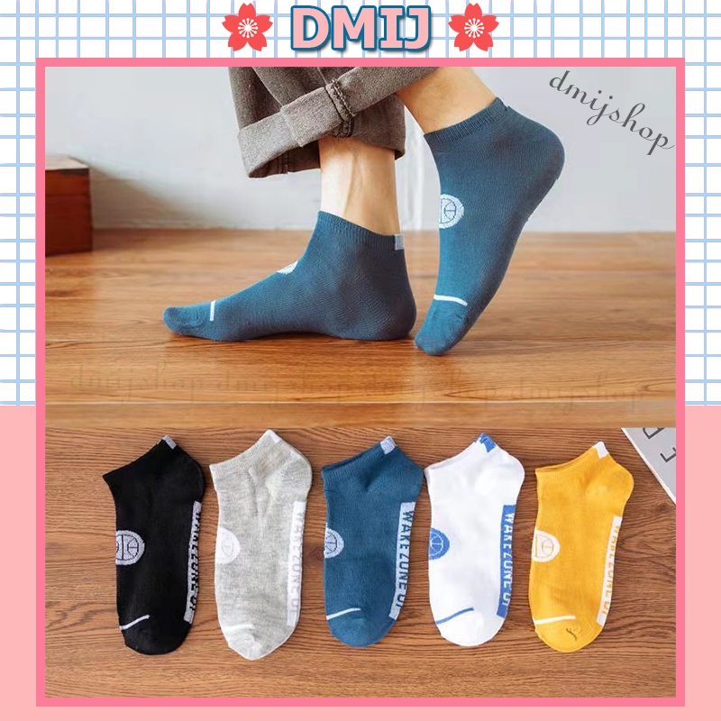 Set 5 đôi tất nam cổ thấp nhiều màu vớ nam cổ thấp họa tiết quả bóng rổ TN05
