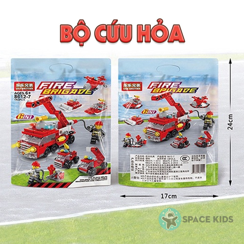 Đồ chơi mô hình lắp ráp 6 trong 1 xe Cứu hỏa 142 chi tiết cho bé lắp ráp mô hình 3D