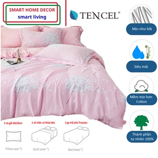 Bộ chăn ga gối 100%Tencel 60s, phiên bản in 2 mặt, họa tiết bồ công anh, siêu mềm mát 2022