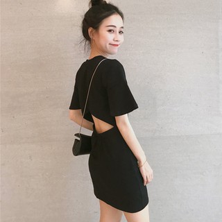 Đầm Một Mảnh Tay Lỡ Hở Lưng Phong Cách Hàn Quốc Size M-2xl