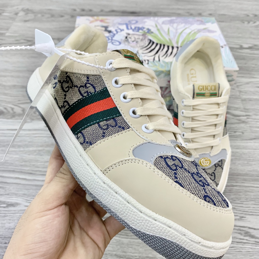 Giày Sneaker Nam Nữ Da Phối Vải Vân Chữ Vạch Lót Lông Cực Êm GS15P