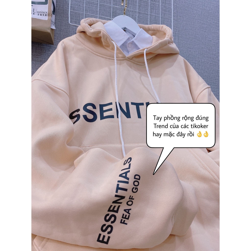 Áo nỉ Hoodie Essentials Lylyshop Unisex, kiểu áo hoodies có mũ rộng chất nỉ lót bông dày form rộng in chữ Essential | BigBuy360 - bigbuy360.vn