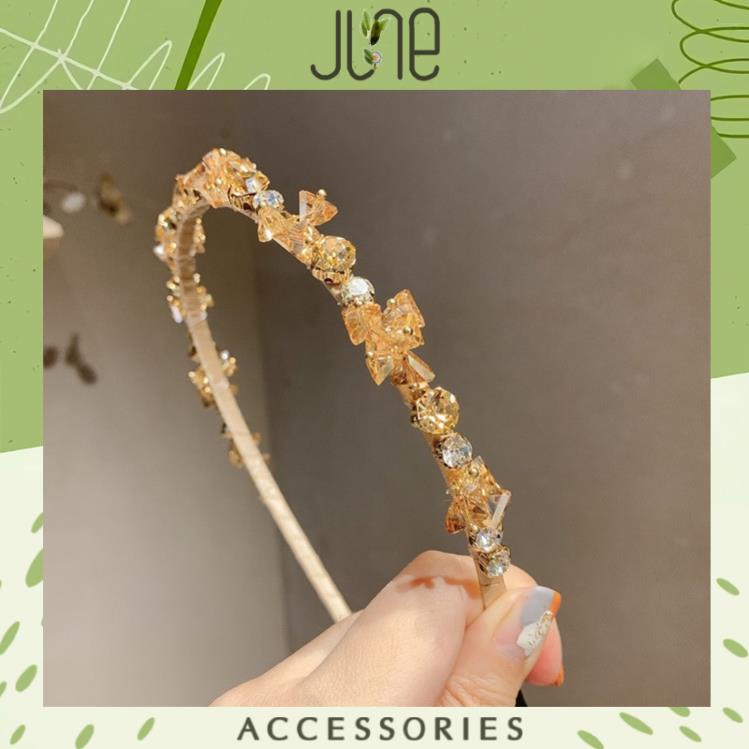 Băng Đô Bờm Cài Tóc Đính Đá Vàng Kem Phong Cách Hàn Quốc Tiểu Thư Sang Chảnh, June Accessories