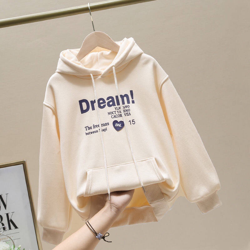 Áo Hoodie Có Túi Lớn 100-160cm In Chữ Dành Cho Bé Gái 3-14 Tuổi
