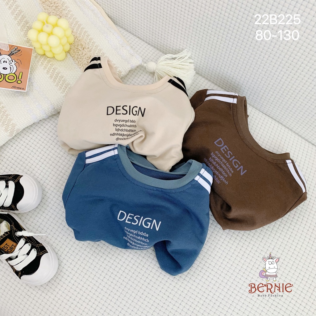 Bộ thu đông da cá thể thao khoẻ khoắn cho bé, bộ cotton dài tay unisex cá tính Bernie