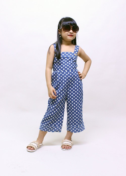 Jumpsuit denim bé gái chấm bi Jadiny