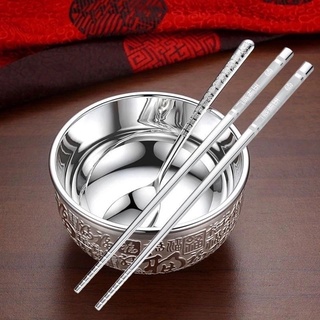 Bộ Tô Muỗng Đũa Ba Món Bằng Bạc Sterling 999a Chống Trượt Màu Bạc