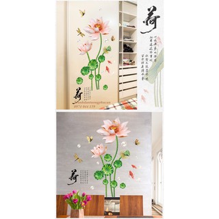 Decal dán tường 3D hoa sen hồng